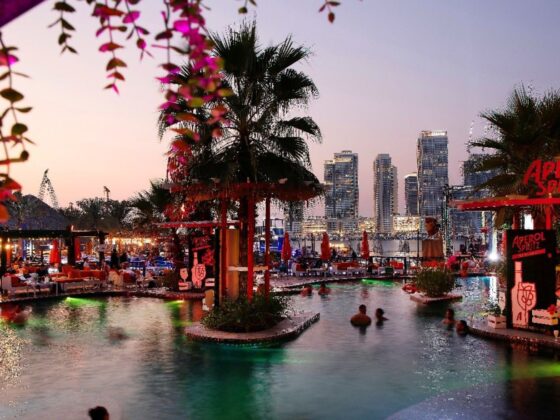 Night swims at Destination Mina Seyahi, Dubai