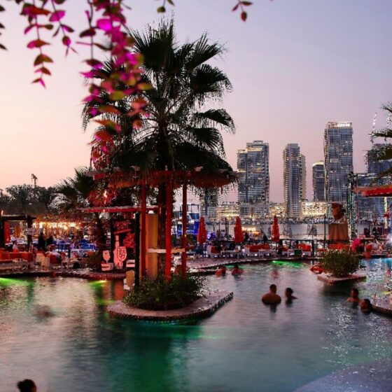 Night swims at Destination Mina Seyahi, Dubai