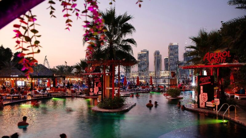 Night swims at Destination Mina Seyahi, Dubai